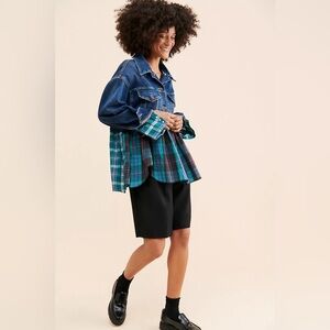 Tricia Fix Peplum Denim Jacket In Green/Red